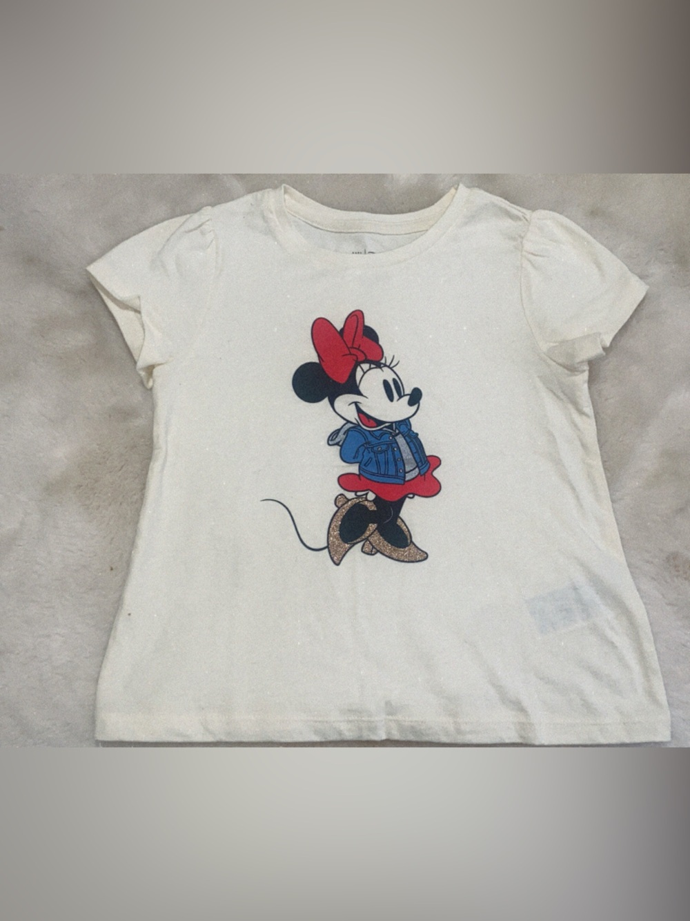 GAP White Minnie Mouse Graphic Tee with Red Bow and Blue Jacket